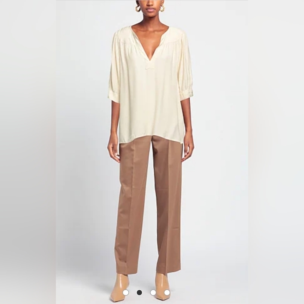 Honorine Ivory Peasant Blouse Medium Boho Luxe V-Neck Relaxed Tunic Top - Picture 2 of 9